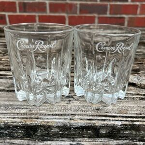 TWO Crown Royal Heavy Etched Whiskey High Ball Glasses B7